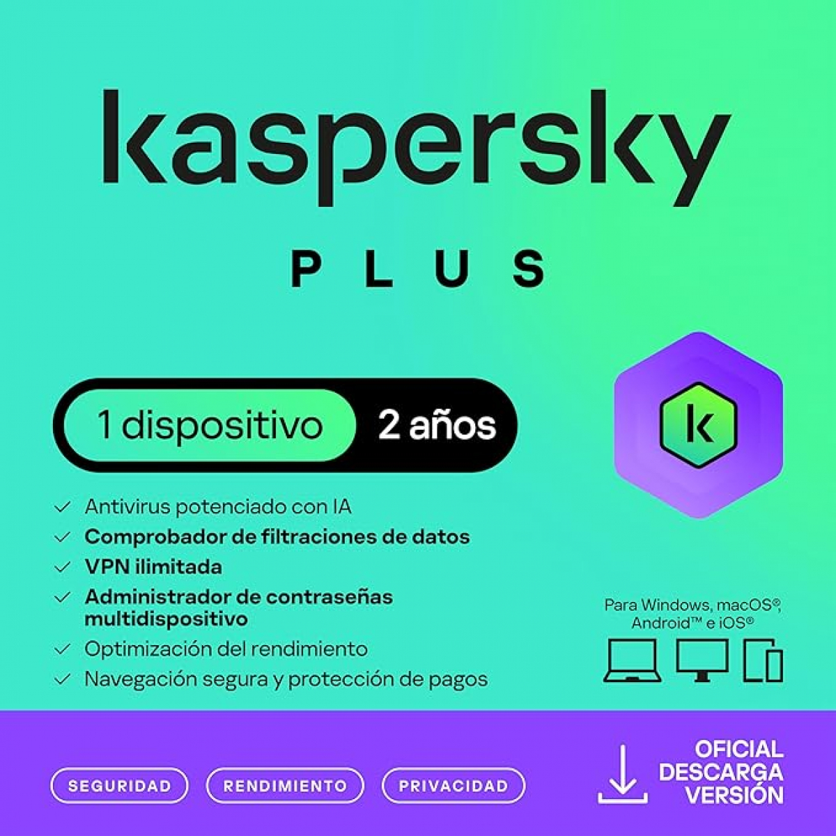 ESD Kaspersky Plus 1 Usuario 2 Años Licencia Digital