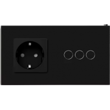 Marco 3 interruptores + Cuerpo Enchufe Schuko Negro