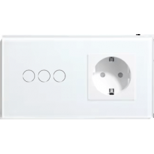 Marco 3 interruptores + Cuerpo Enchufe Schuko Blanco
