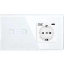 Marco 2 interruptores + Cuerpo Enchufe Schuko con USB + Tipo C Blanco