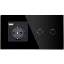 Marco 2 interruptores + Cuerpo Enchufe Schuko con USB + Tipo C Negro