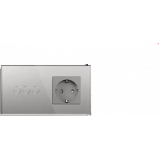 Marco 3 interruptores + Cuerpo Enchufe Schuko Plata