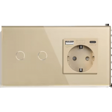 Marco 2 interruptores + Cuerpo Enchufe Schuko con USB + Tipo C Oro