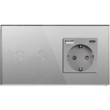 Marco 2 interruptores + Cuerpo Enchufe Schuko con USB + Tipo C Plata