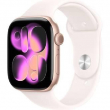 apple watch series 11 gps caja de aluminio oro rosa 46mm, color de correa rosa rubor correa deportiva talla s/m