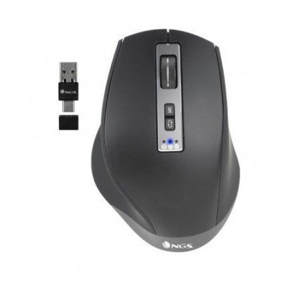 Ratón Ergonómico Inalámbrico por Bluetooth NGS BLUR-RB/ Batería recargable/ Hasta 3200 DPI/ Negro