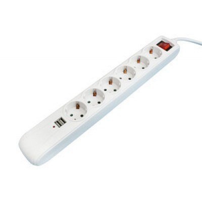 Base Multiple 6 Enchufes 2 USB Interruptor 1,5m BLANCO