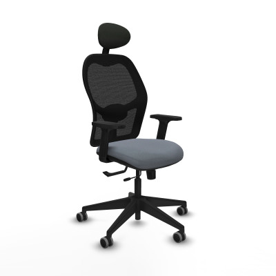 Alocén traslack malla negra bali gris brazos 2D base piramidal cabecero fijo ruedas engomadas 65mm