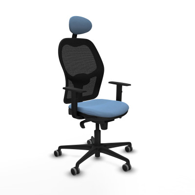 Jorquera sincro malla negra bali azul cielo brazos 1D base nailon cabecero fijo ruedas 65mm engomada
