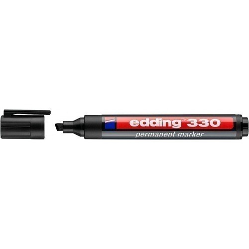 Edding 330 Rotulador Permanente - Punta Biselada - Trazo entre 1 y 5 mm. - Tinta casi Inodora - Capuchon con Clip - Secado Rapido - Color Negro