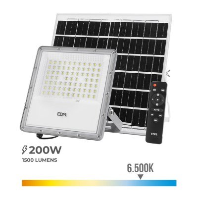Foco proyector led solar 200w 1500lm 6500k