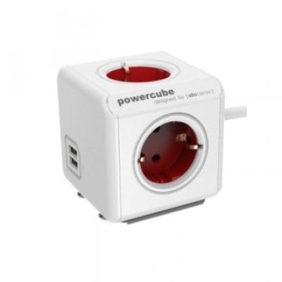 POWERCUBE ORIGINAL 2 USB + 4 TOMAS CORRIENTE 3metros cable + soporte. REGLETA COLOR WHITE/RED