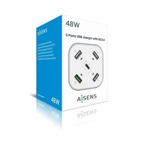 Cargador de Mesa Aisens ASCH-5PQC-W/ 1xUSB Tipo-C/ 4x USB/ 48W
