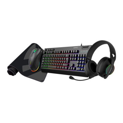Unykach Pack Gaming NOVA 4in1 USB Teclado Multimedia + Raton 7200dpi + Auriculares con Microfono + Alfombrilla XL - Teclado Español - Color Negro