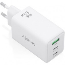 Cargador de Pared GaN Aisens ASCH-65W3P072-W/ 2xUSB Tipo-C/ 1xUSB/ 65W/ Blanco