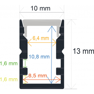 Perfil LED Superficie 10x13mm Opal 2m