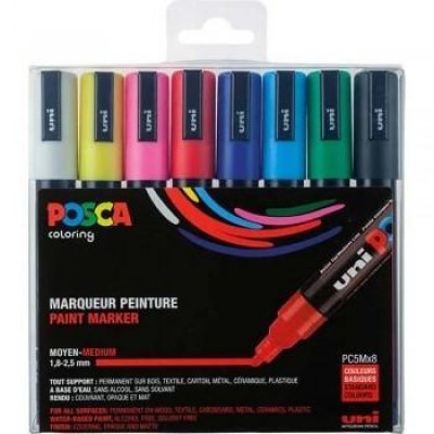 UNIBALL ESTUCHE BASIC MARCADOR POSCA PC-5M/8C SURTIDO -8U-