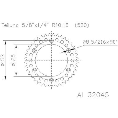 Corona ESJOT Aluminio negro 51-32045-50BP dientes 51-32045-50BP