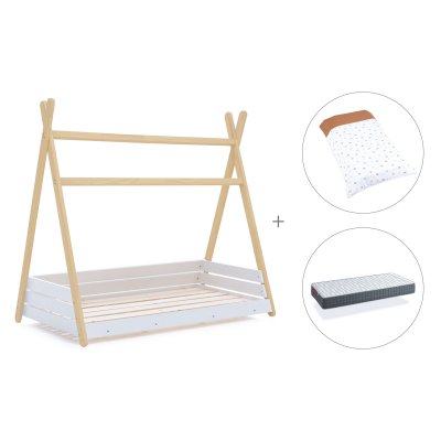 Cama júnior Montessori madera 90x200 cm + colchón + nórdico Ariake · Homy Life XL