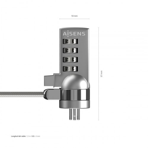 AISENS - CABLE DE SEGURIDAD CON CERRADURA DE COMBINACION PARA ORDENADOR, MONITOR, PORTATIL 1.5M