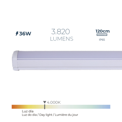 Regleta led 36 w 4.000 k luz día 3.820 lm 120 x 4,6 x 5,1 cm