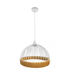 Colgante Gaston 1xe27 Blanco/natural Regx30x30cm C/metal Y Rattan