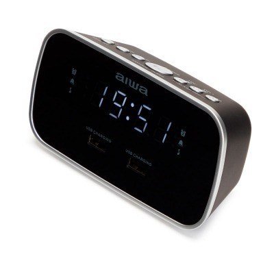 RELOJ DESPETADOR CON RADIO AIWA CRU-19 BLACK 2 PUERTOS USB DE CARGA 5V 2.4A