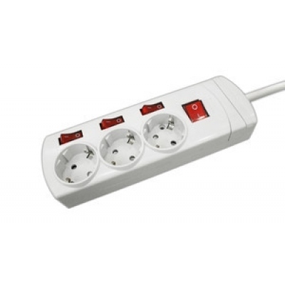 Base Multiple 3 Enchufes 4 Interruptores Cable 1,5m BLANCO