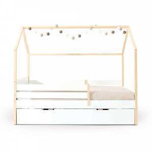 Cama-casita Montessori 90x200 cm madera con nido blanco · Sogni XL