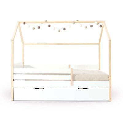 Cama-casita Montessori 90x200 cm madera con cajones blanco · Sogni XL