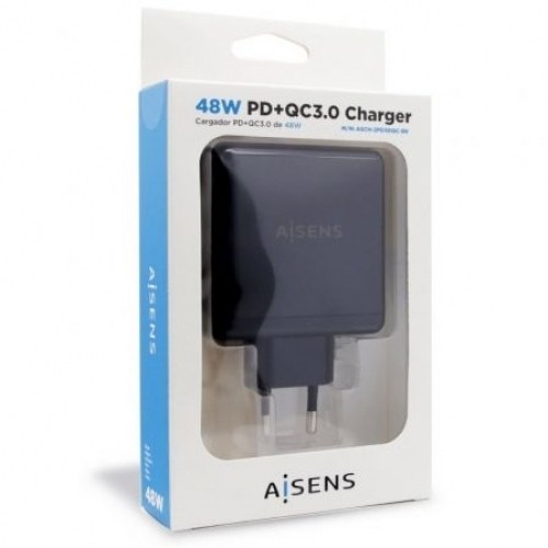 Cargador de Pared Aisens ASCH-2PD30QC-BK/ 1xUSB Tipo-C/ 1x USB/ 48W