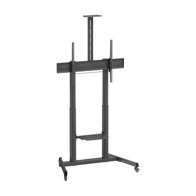 AISENS - SOPORTE DE SUELO ECO CON RUEDAS Y MANIVELA, BANDEJA PARA DVD Y SOPORTE DE CÁMARA PARA MONITOR/TV 120KG DE 60-100, NEGRO
