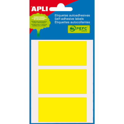 Apli Minibolsa de 15 Etiquetas Rectangulares 34x67mm - 5 Hojas por 3 Etiquetas - Adhesivo Permanente - Cantos Romos - Color Amarillo