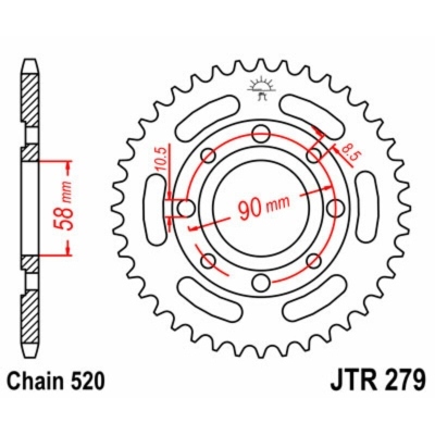 Corona JT SPROCKETS acero estándar 279 - Paso 520 JTR279.35