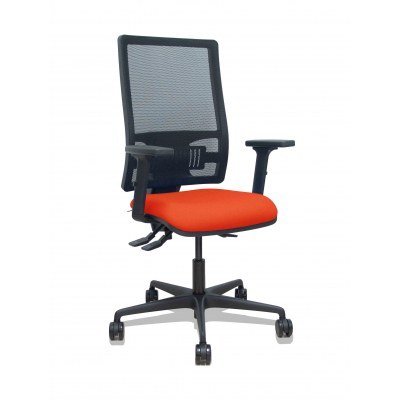 Silla Bormate asincro malla negra asiento bali naranja oscuro brazos 2D ruedas 65mm