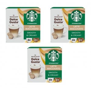 Pack de 3 cajas Dolce Gusto STARBUCKS LATTE MACCH, 12 unidades por caja, 36 cápsulas en total