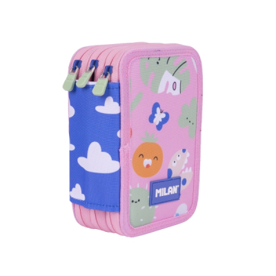 Milan Green and Grow Plumier de 3 Pisos con Goma de Borrar - Sacapuntas - Lapiz - 3 Boligrafos - Regla - 12 Lapices de Colores - 6 Lapices de Colores Metalizados - 5 Fluorescentes - Tijeras y 18 Rotul