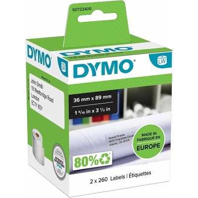 Dymo LW 99012 Etiquetas Originales de Direccion Grandes Autoadhesivas - 36x89mm - 520 Unidades - S0722400