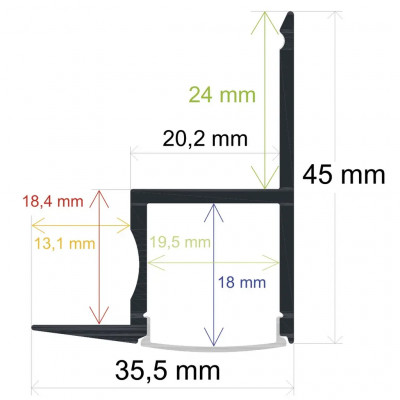 Perfil LED Empotrar Obra 35,5 x 45 mm (2m)