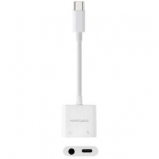 Adaptador Audio Nanocable 10.24.1206/ USB Tipo-C Macho - Jack 3.5 Hembra/ USB Tipo-C Hembra/ Blanco
