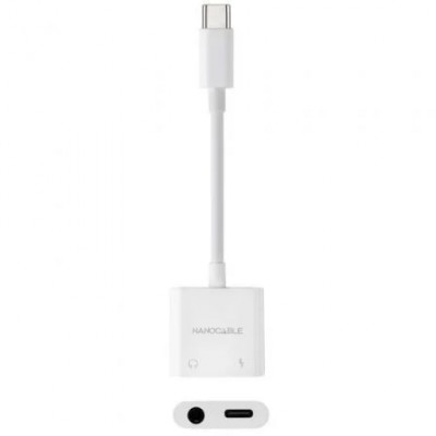 Adaptador Audio Nanocable 10.24.1206/ USB Tipo-C Macho - Jack 3.5 Hembra/ USB Tipo-C Hembra/ Blanco