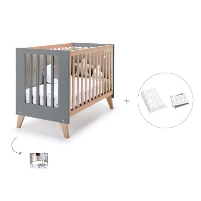 Cuna-escritorio (2en1) madera/antracita 60x120 cm + textil Natura · Nexor