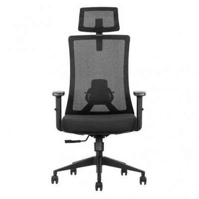 Cromad Senior SE7000 Silla de Oficina - Reposacabezas, Asiento, Soporte Lumbar y Reposabrazos Ajustables - Bloqueo de la Parte Trasera - Reposacabezas y Respaldo de Malla - Color Negro