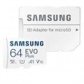 Samsung EVO Plus MB-MC64KA - Tarjeta de memoria flash (adaptador microSDXC a SD Incluido) - 64 GB - A1 / Video Class V10 / UHS-I U1 / Class10 - microSDXC UHS-I - blanco