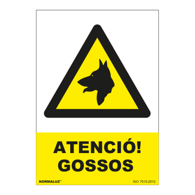 Señal atenció gossos pvc 0,7mm 210x300mm