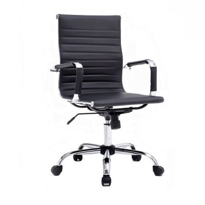 SILLA DE OFICINA EQUIP RESPALDO MEDIO COLOR NEGRO RECUBRIMIENTO PU DE ALTA CALIDADDISEÑO ERGONOMICO