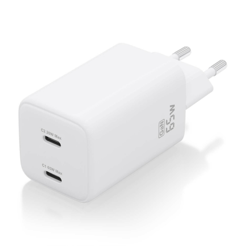 AISENS - CARGADOR GaN 65W, 2xUSB-C PD3.0 QC4.0, BLANCO