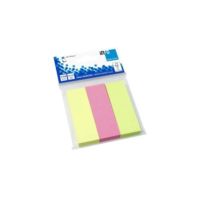 Global Notes inFO Pack de 3 Blocs de 100 Marcadores de Pagina 75 x 25mm - Certificacion FSC? - Colores Amarillo, Verde y Rosa