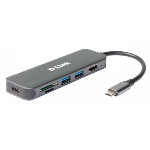 D-link DUB-2327Hub USB-C 6 en 1 con HDMI/lector de tarjetas SD/micro SD/2 puertos USB 3.0/Carga (60W)