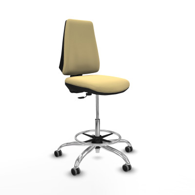 Taburete Elche CP similpiel crema base cromada ruedas 65mm engomadas